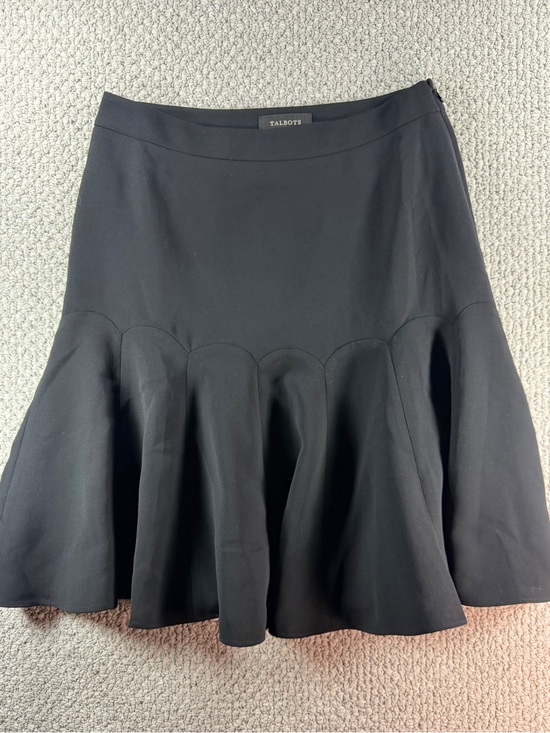 Talbots Dresses & Skirts - Talbots Black Scalloped Flounce Hem Dropped Waist Fluted Skirt Career Mini